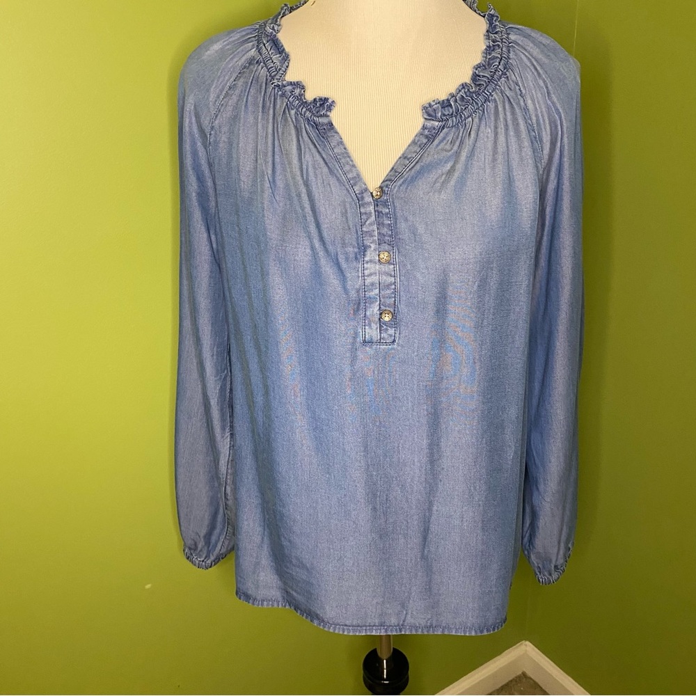 J.Jill Chambray Tencel Peasant Top